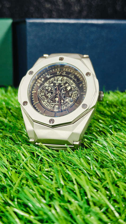 HUBLOT DIMOND CUT MEN'S WATCH WITH FREE BOX & FREE SHIPPING