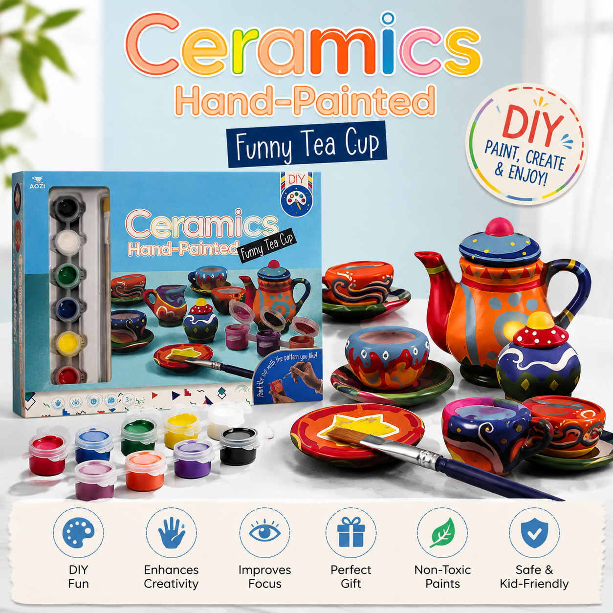 DIY Painting Ceramic Cup Pretend Play Set Creative Ceramic Cup Kit Handmade Colour Drawing Toys Diy Educational Cup