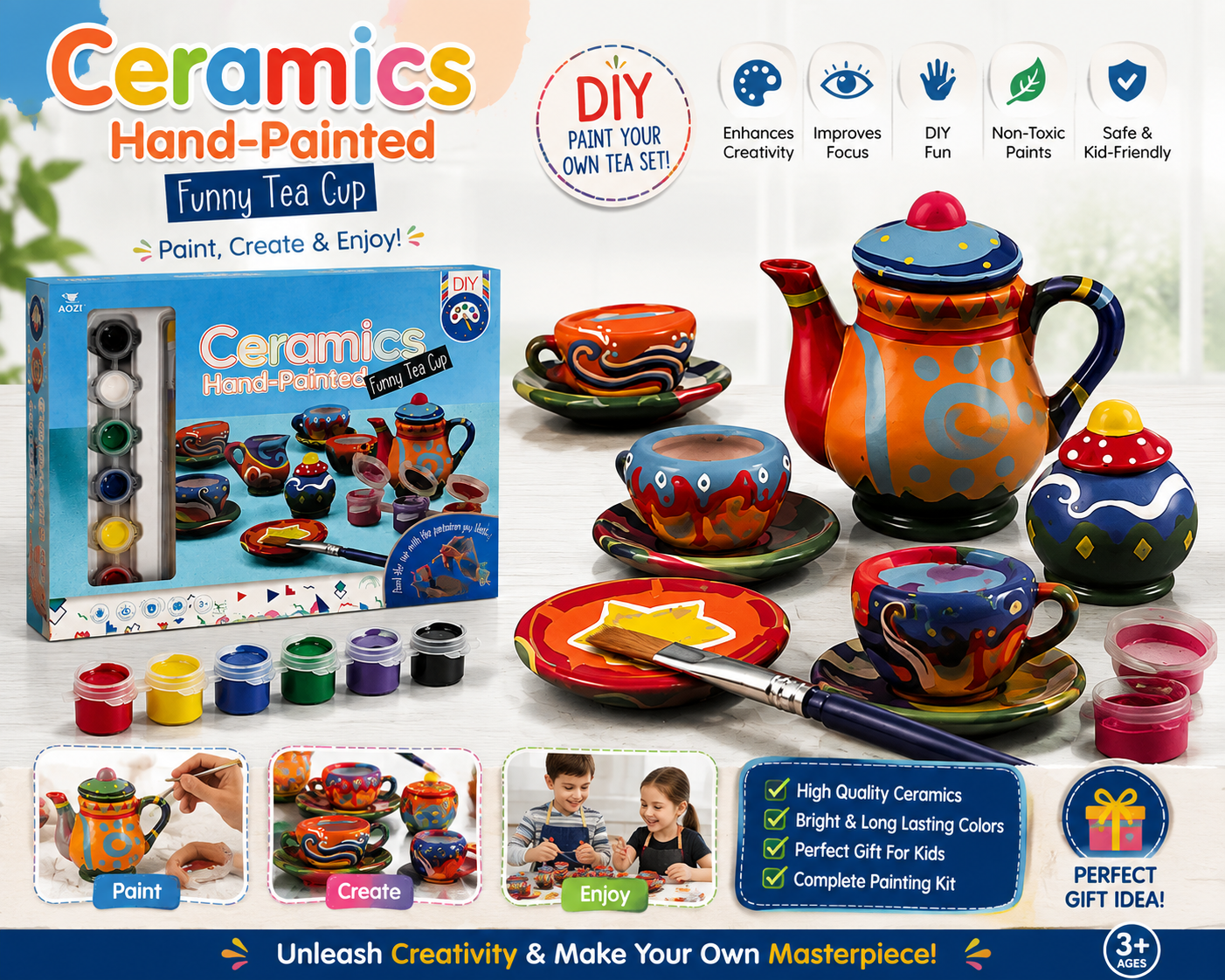 DIY Painting Ceramic Cup Pretend Play Set Creative Ceramic Cup Kit Handmade Colour Drawing Toys Diy Educational Cup