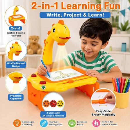 Giraffe Kids Drawing Projector Table with Art Markers & Trace Discs In Large Size