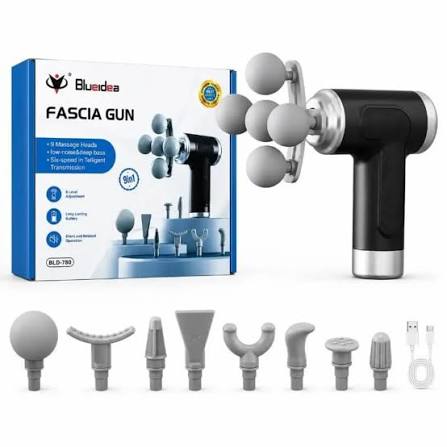 Blueidea BLD-780 Fascia Massage Gun | 9 Massage Heads | 6 Speed Levels | Deep Tissue Muscle Massager | Rechargeable Portable Massage Gun